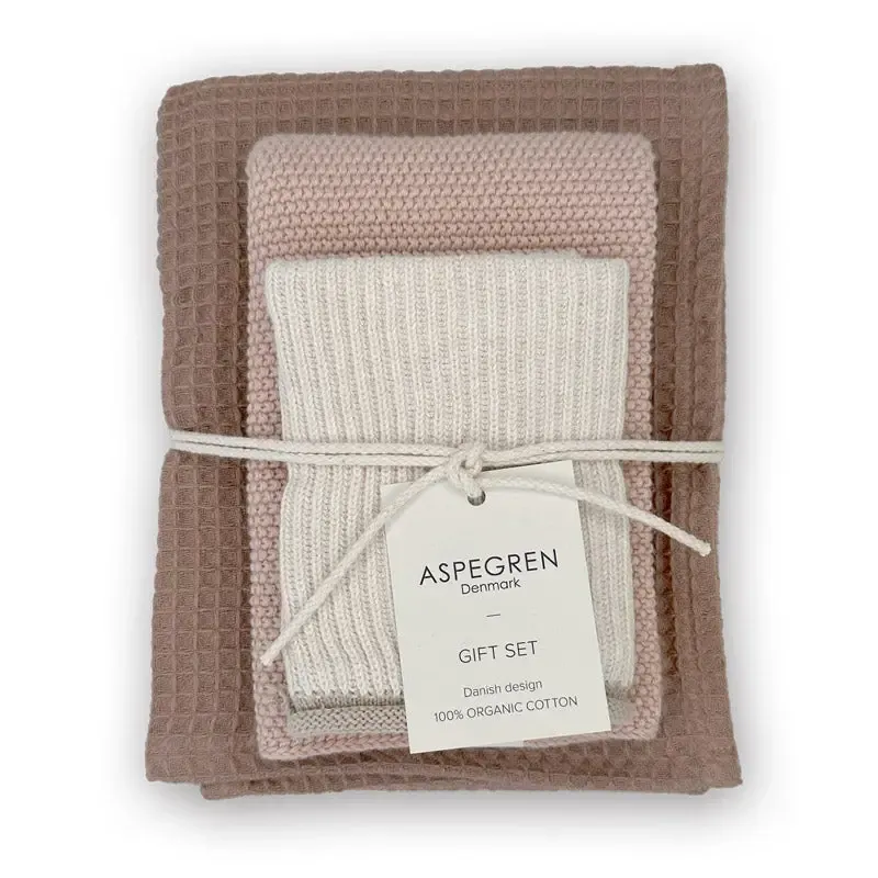 3PK KJØKKENSETT i økologisk bomull, Mocha Mousse / Aspegren Denmark