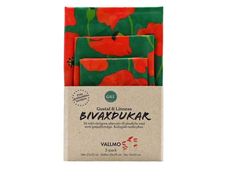 3pk økologisk bivoksark - Valmue  / Gustaf & Linneas