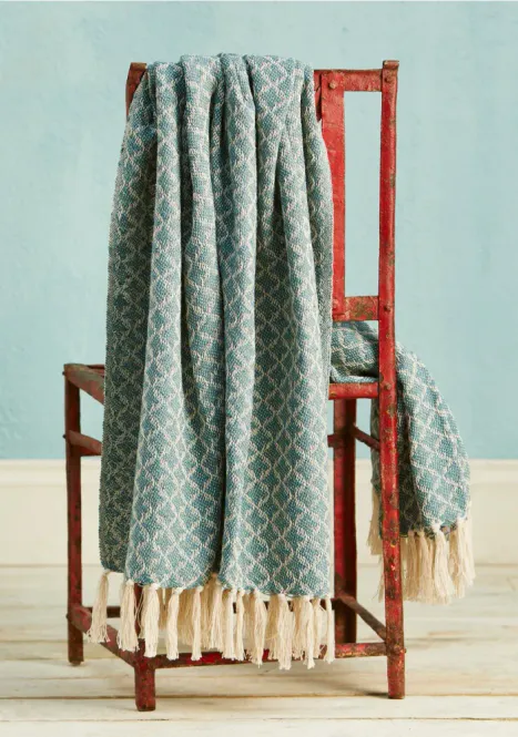 Hovedbilde Håndvevet pledd i resirkulert bomull, Bermuda Blue - 130x180cm / Namaste Fair Trade