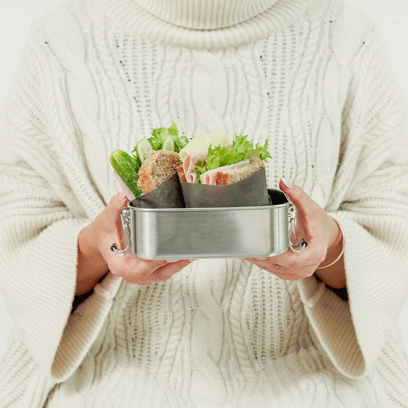 800 ml lekksikker matboks i stål med uttakbar midtdeler / Peach