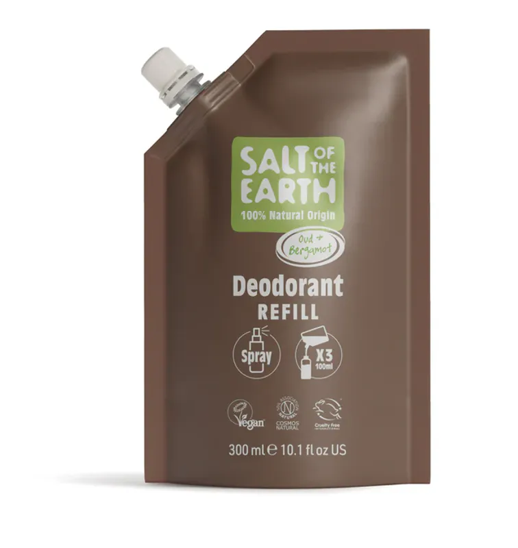 REFILL 300ml - Oud & Bergamot Natural Spray Deodorant / Salt of the Earth 
