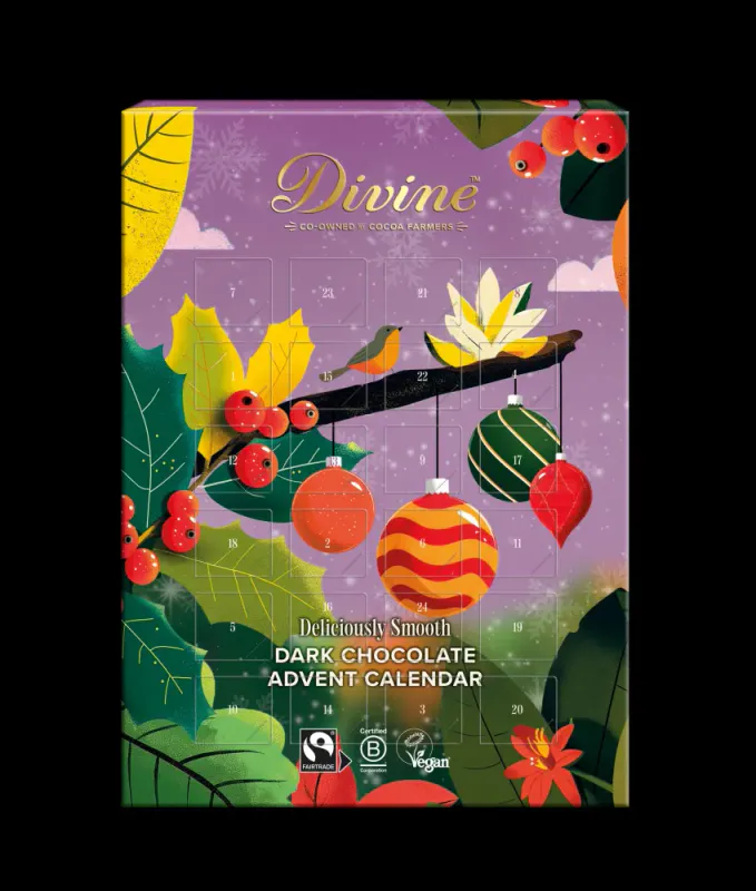 Vegansk sjokoladekalender med mørk sjokolade / Divine