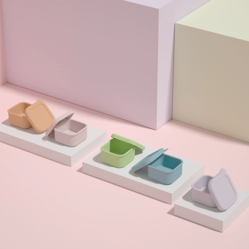 Silikonboks med lokk 100ml, Green / Peach