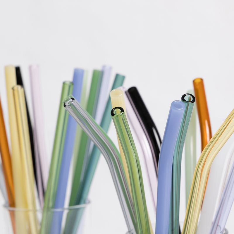 Bøyd sugerør i glass, Grey 20cm / Peach