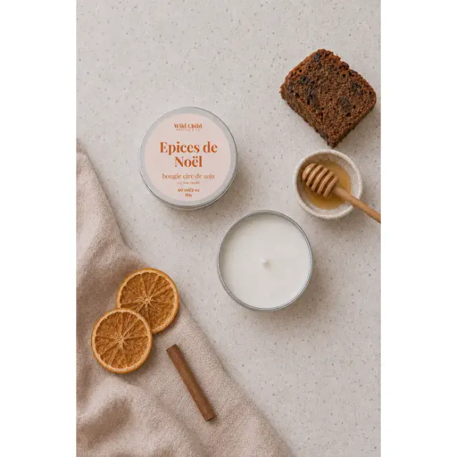 Hovedbilde Christmas Spices Duftlys 15t, naturlig Soyavokslys - WILD CHILD Bougies & Co