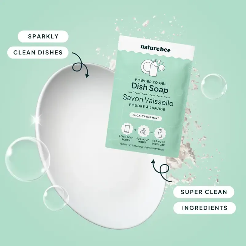Refill Dish Soap - Powder To Gel , Eucalyptus Mint / Nature Bee