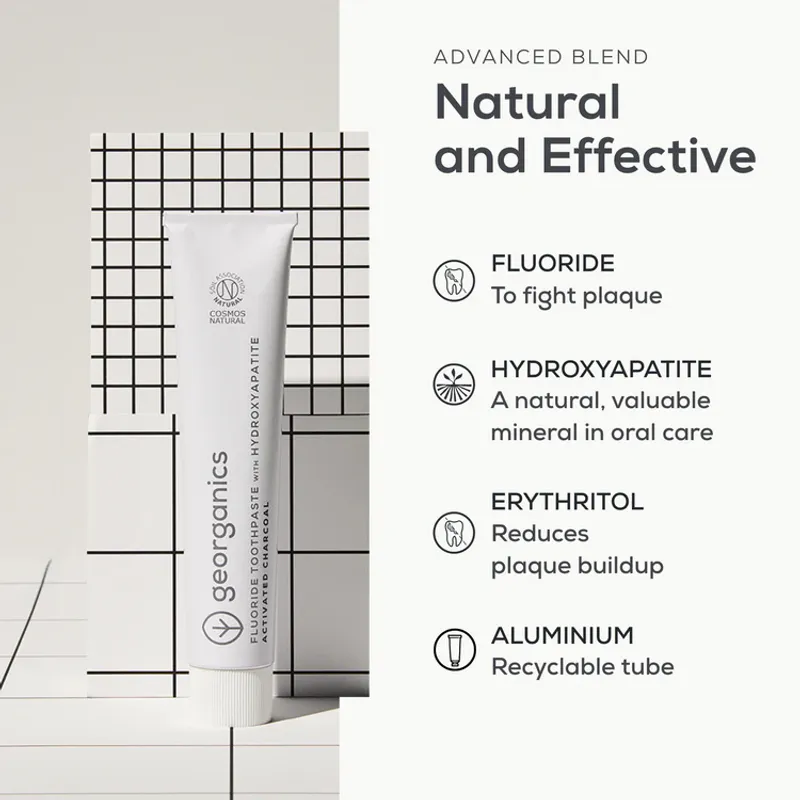 Fluoride Hydroxyapatite Toothpaste, Activated Charcoal 75g / Georganics