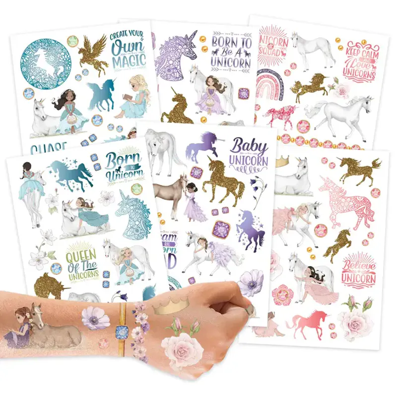 Glitter & Enhjørninger - midlertidig tatovering til barn / Papie