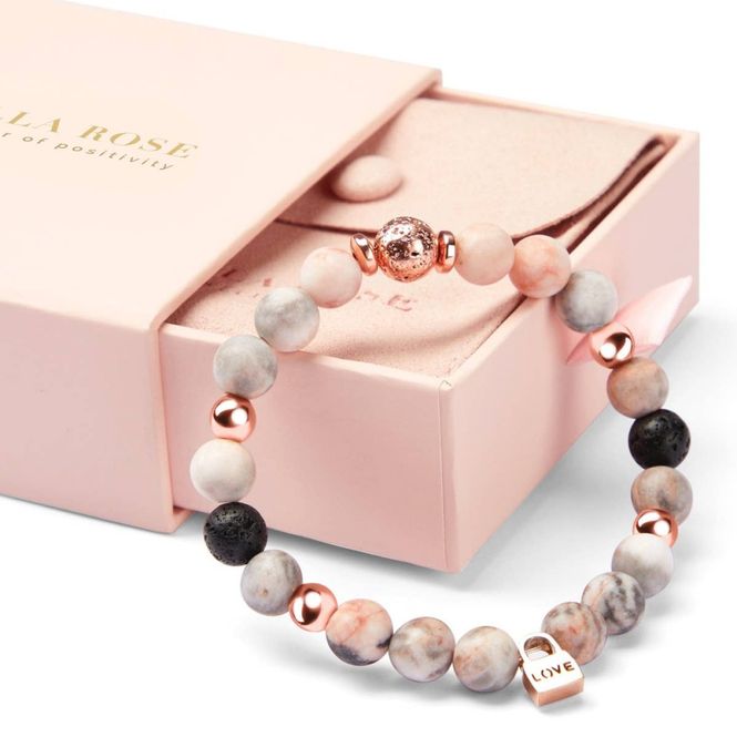 Hovedbilde Diffuserarmbånd med krystaller i gaveeske - rosa sebrajaspis og Love-charm, Scilla Rose