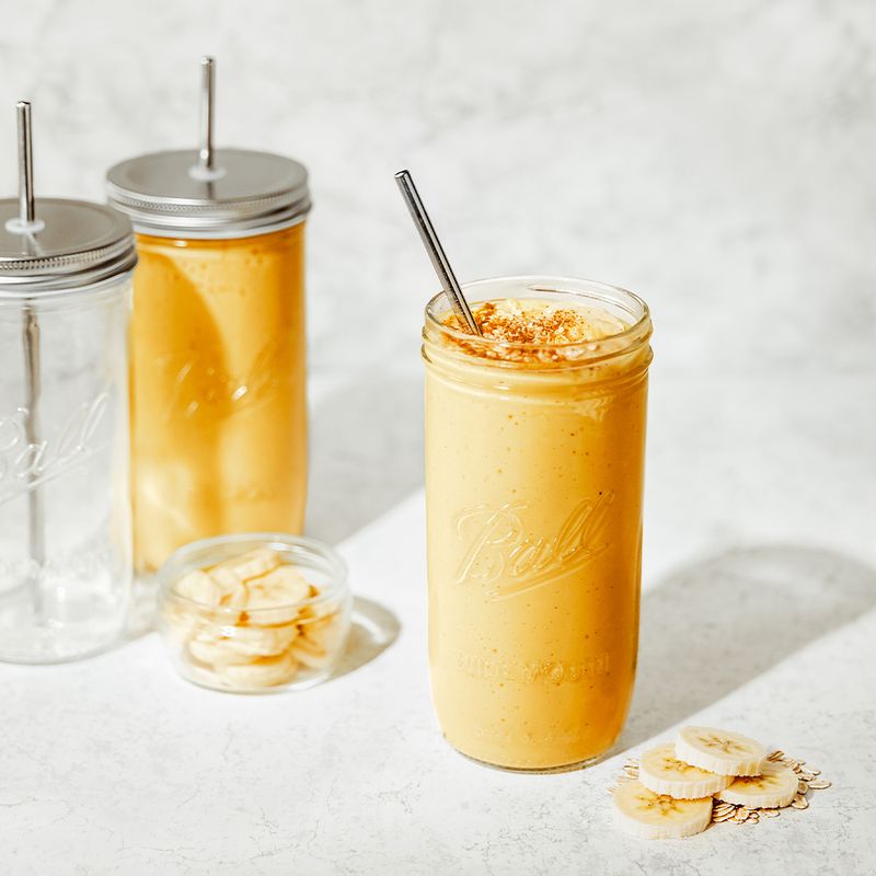 Ball Jar smoothieglass med lokk og sugerør - 7dl / Peach