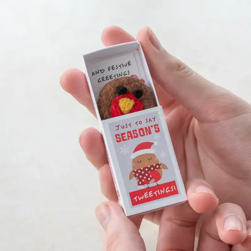 Christmas Tweetings Wool Felt Robin in A Matchbox / Marvling