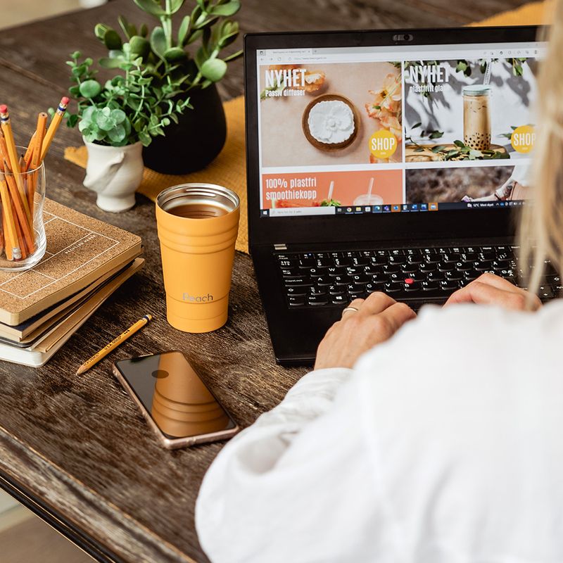 300 ml smoothiekopp med sugerør, Oransje / Peach