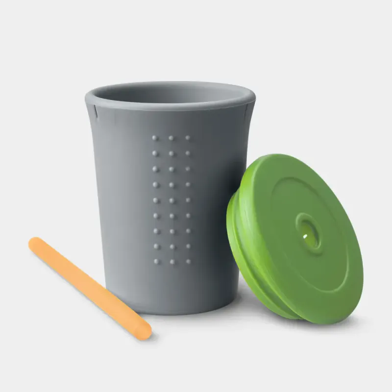 Silikonkopp med lokk og sugerør - Tart|Lime|Grey 340ml / GoSili
