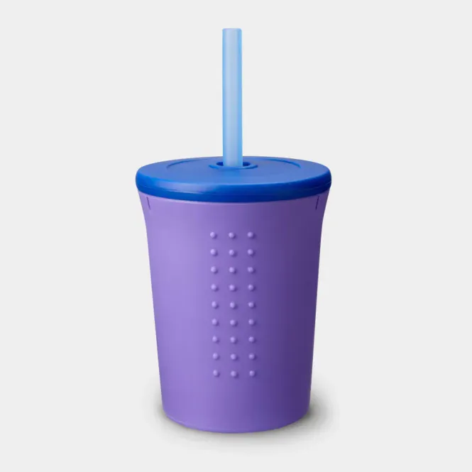 Hovedbilde Silikonkopp med lokk og sugerør - Purple|Navy|Cobalt 340ml / GoSili
