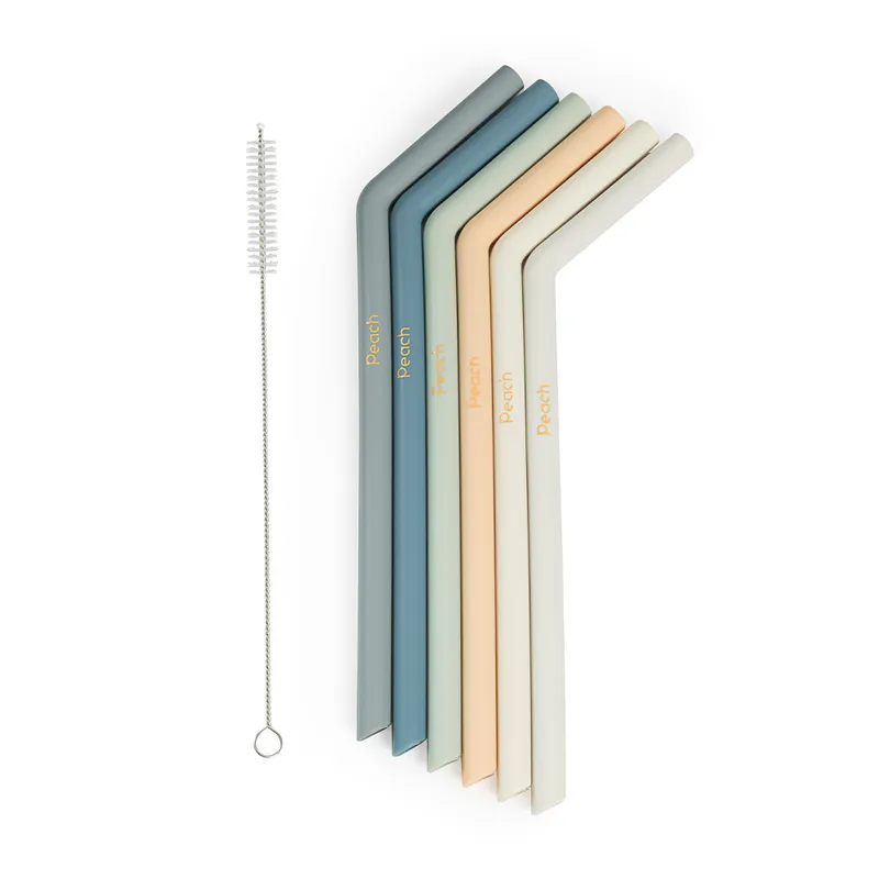 6pk sugerør i silikon + sugerørbørste / Peach