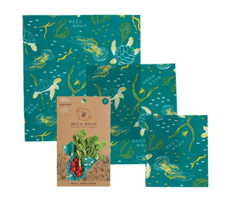 3pk bivoksark str. S,M,L - Ocean Print Assorted / Bee´s Wrap