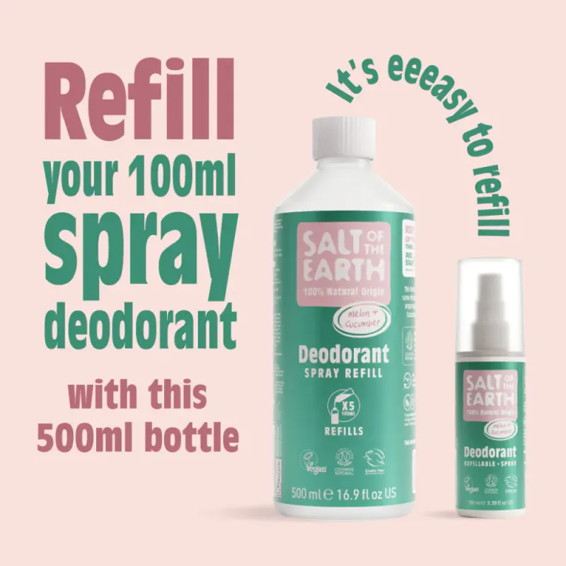 REFILL 500ml - Melon & Cucumber Natural Deodorant / Salt of the Earth 